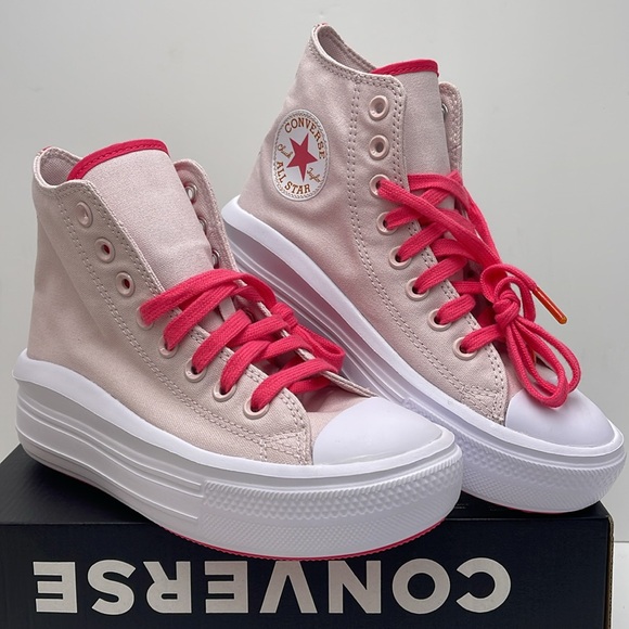 Converse WMNS CTAS MOVE HI BARELY ROSE/STRAWBERRY JAM A00865C Platforms Sneakers - Picture 5 of 16
